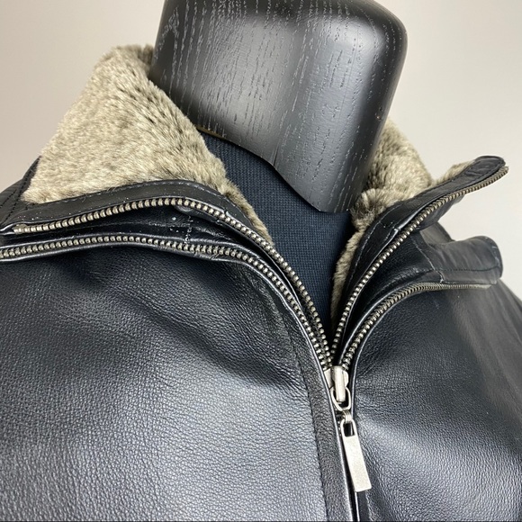 CHEROKEE Long Leather Jacket Black Zip Up Faux Fur - Picture 6 of 15